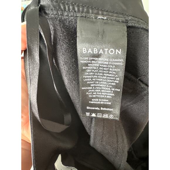 Babaton Aritzia Vegan Faux Leather Belted Pants Tie Front High Rise Black - Picture 7 of 7